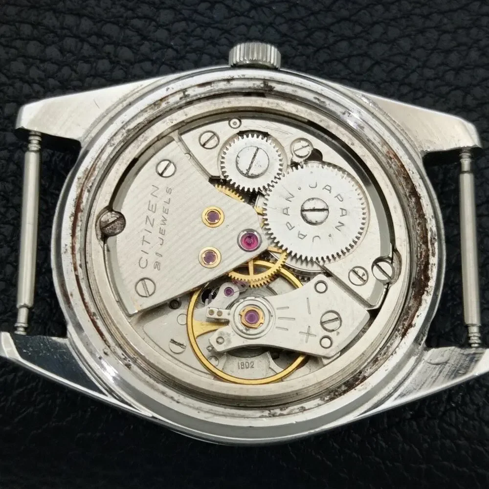 Vintage 1970 Citizen Manual Wound Mens Silver Watch W/Date & Patina accents